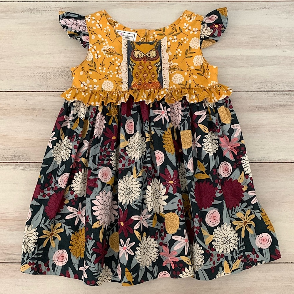 Best Dressed Bunnies Boutique Little Girls Owl Floral Ruffle Tunic Size 6